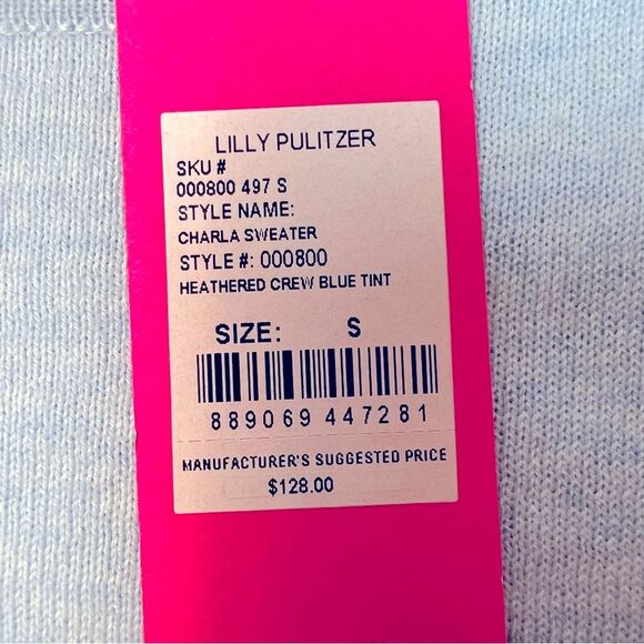 Lilly Pulitzer Charla Sweater Ruffle Cuff Metallic Trim Heatered Blue Size S - Picture 7 of 10